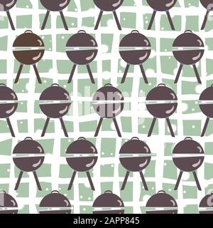 Seamless pattern with grill and kitchen utensils. Vector Illustration Stock Vector