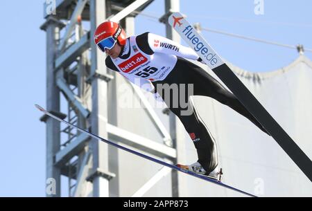 Oberstdorf, Germany. 24th Jan, 2020. Nordic combined: World Cup, Fabian Riessle from Germany jumps in the provisional classification jump. Credit: Karl-Josef Hildenbrand/dpa/Alamy Live News Stock Photo