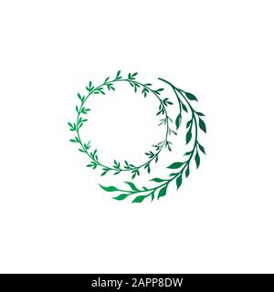 Wreath of leaves green gradient print close-up. Vector illustration of wreath icon for social media web site. Stock Vector