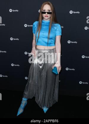 WEST HOLLYWOOD, LOS ANGELES, CALIFORNIA, USA - JANUARY 23: iyla arrives at the Spotify Best New Artist 2020 Party held at The Lot Studios on January 23, 2020 in West Hollywood, Los Angeles, California, United States. (Photo by Xavier Collin/Image Press Agency) Stock Photo
