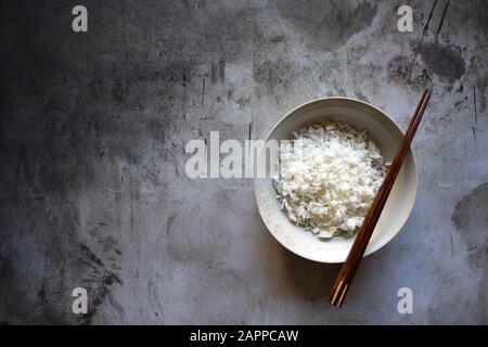 Bowl of White Rice with Room for Copy Stock Photo