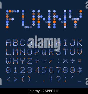 Funny Dotted font or alphabet. Vector Retro or pop style circle geometrical Colorful dotted font, alphabet illustration. Stock Vector