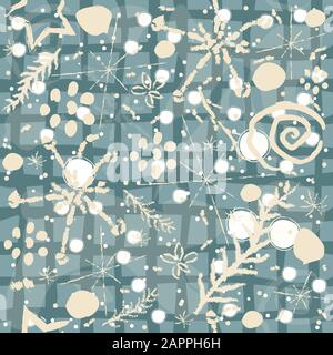 Winter Seamless Pattern with snowflakes and spruce branches. Vector Illustration. Stock Vector