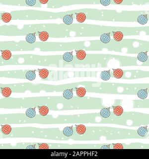 Winter Seamless Pattern with festive red and blue ornaments. Hand Drawn Scandinavian Style. Vector Illustration Stock Vector