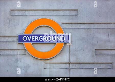 Overground roundel at Shoreditch High Street station. Stock Photo
