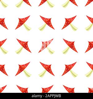 Red Mushroom Seamless Pattern on White Background. Fly Agaric Set. Amanita Poisonous Amanita Texture Stock Vector