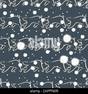 Seamless Pattern with funny running bears hand drawn in brush. Repeating Pattern. Vector Illustration Stock Vector