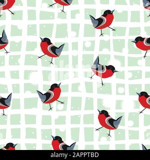 Bird Seamless Pattern. Bullfinch birds on a dark. Winter Merry Christmas Collection.Vector Illustration. Stock Vector
