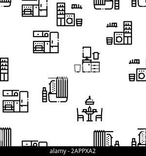 Home Rooms Furniture Seamless Pattern Vector Stock Vector