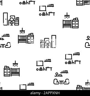 Home Rooms Furniture Seamless Pattern Vector Stock Vector