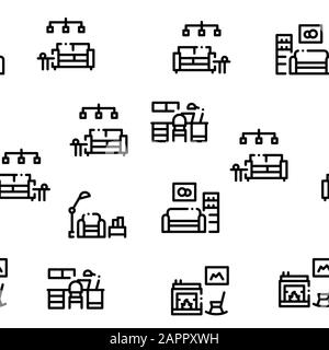 Home Rooms Furniture Seamless Pattern Vector Stock Vector