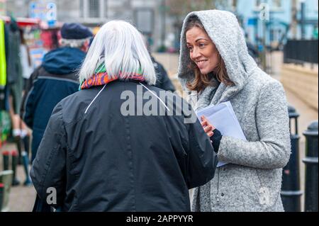 Bantry, West Cork, Ireland. 24th Jan, 2020. Election candidate Cllr. Holly Cairns (Social Democrats) was in Bantry Market today, canvassing for votes with her team. Credit: AG News/Alamy Live News Stock Photo