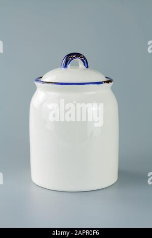 White porcelain jar in vintage style storage spice.Selective focus with shallow depth of field. Stock Photo
