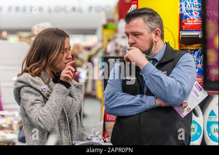 Bantry, West Cork, Ireland. 24th Jan, 2020. Election candidate Cllr. Holly Cairns (Social Democrats) was in Bantry Market today, canvassing for votes with her team. Credit: AG News/Alamy Live News Stock Photo