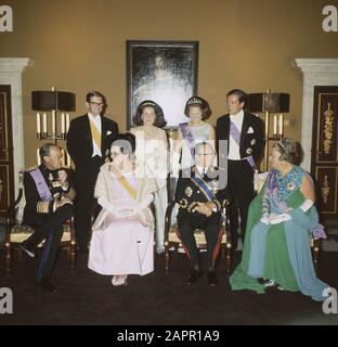 State visit of President Tito to the Netherlands  Statiefoto visit President Tito; President Tito and wife Jovanka Broz, Queen Juliana and Prince Bernhard, Princess Beatrix and Prince Claus, Princess Margriet Date: 21 October 1970 Keywords: State visits Personal name: Beatrix, Princess, Bernhard, Prince, Broz, Jovanka, Juliana, Queen, Margriet, Princess, Tito, Josip Broz Stock Photo