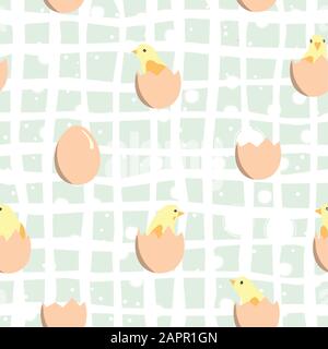 Seamless pattern with chickens in eggs. Vector Illustration Stock Vector