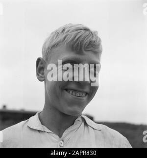 The work of the Stichting War Foster Children on the care of children of N.S.B.-ers  Portrait of a blonde boy Date: October 1945 Keywords: education, World War II Stock Photo