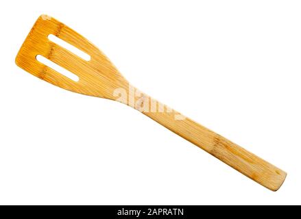 Old Wood Spatula Isolated on White Background. Stock Photo