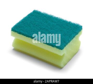 Single Green Cleaning Sponge Isolated on White Background. Stock Photo