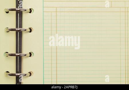 Blank Accounting Ledger Book Page Close Up. Stock Photo