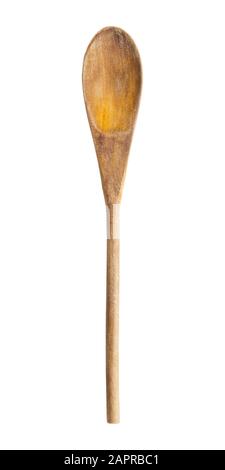 Old Wood Kitchen Spoon Isolated on White Background. Stock Photo