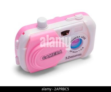 Plastic Pink Toy Camera Isolated on a White Background. Stock Photo