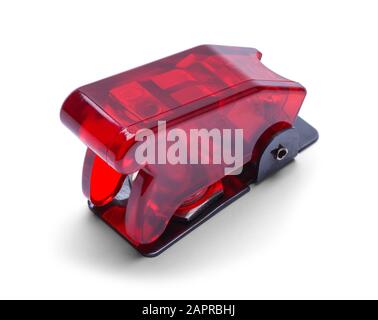 Closed Red Trigger Switch Isolated on White Background. Stock Photo