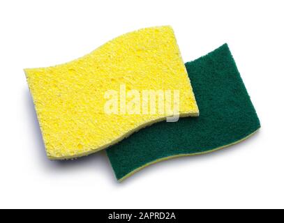 Green and Yellow Sponges Isolated on White. Stock Photo