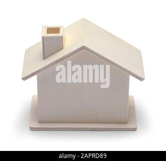 Wood Model House Front View Isolated on White Background. Stock Photo