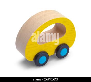Wood Toy Car Isolated on White Background. Stock Photo