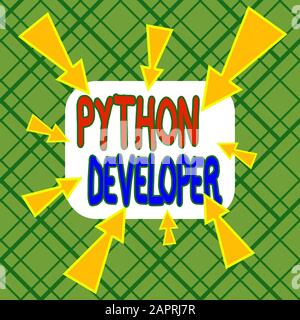 Conceptual hand writing showing Python Developer. Concept meaning responsible for writing serverside web application logic Asymmetrical uneven shaped Stock Photo