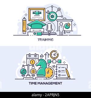 Training and time management banner templates set Stock Vector