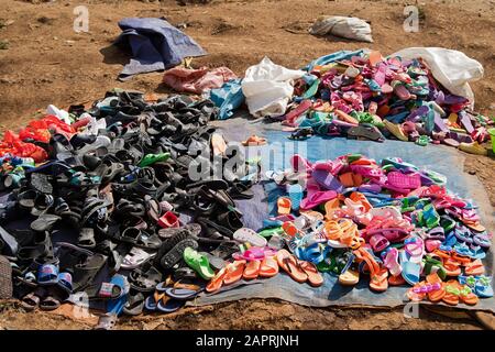 Plastic shoes on the local market of Bonga, in Kaffa Region, Ethiopia