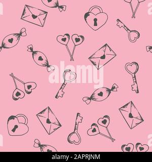 Seamless pattern for valentine s day with hearts, gifts, balls Stock Vector