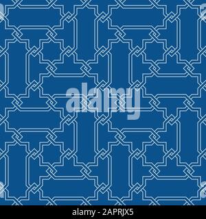 Classic Blue Ornate Seamless Vector Pattern of Moorish Tile Decorations. Tileable mosaic background in Islamic style. Stock Vector