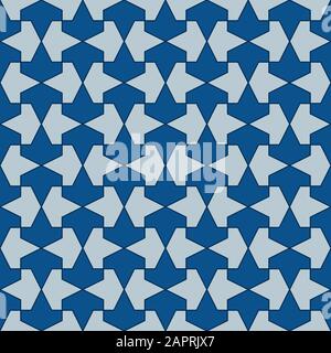 Classic Blue Ornate Seamless Vector Pattern of Moorish Tile Decorations. Tileable mosaic background in Islamic style. Stock Vector