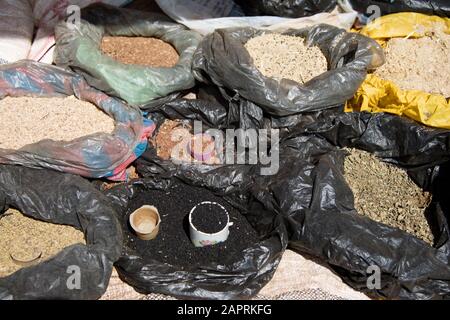 Herbs and spices on the local market of Bonga, in Kaffa Region, Ethiopia Stock Photo