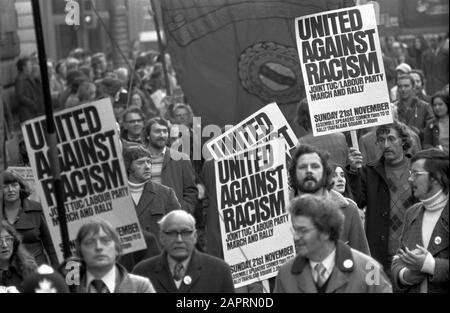 United Against Racialism 1970s Labour Party and TUC rally and march Trafalgar Square London UK.1976  HOMER SYKES Stock Photo