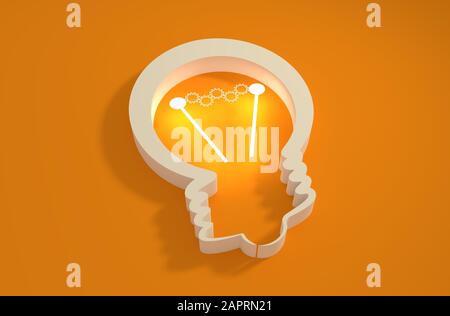 lamp 3d outline icon. Illustration of brainwork, idea appearance. Switch on bulb icon with glowing cog wheels Stock Photo