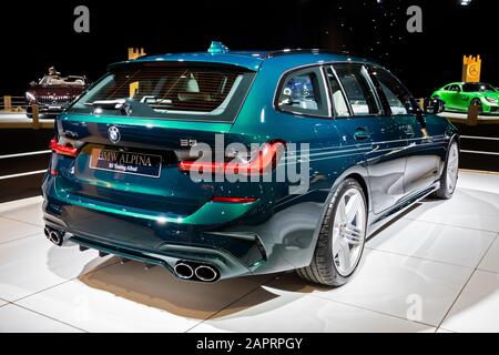 BRUSSELS - JAN 9, 2020: BMW Alpina B3 Touring Allrad model showcased at the Brussels Autosalon 2020 Motor Show. Stock Photo