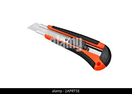 Cutter knife isolated on white background. Stationery paper knife. Office knife. Stock Photo