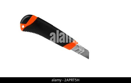Cutter knife isolated on white background. Stationery paper knife. Office knife. Stock Photo