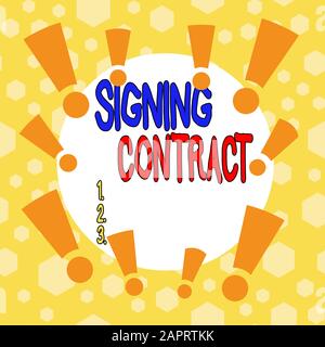 Conceptual hand writing showing Signing Contract. Concept meaning the parties signing the document agree to the terms Asymmetrical uneven shaped patte Stock Photo