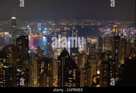 Hong Kong city night view skyscrapers and Hong Kong harbour skyline at night seen from the Peak viewpoint, Hong Kong Island Hong Kong Asia Stock Photo