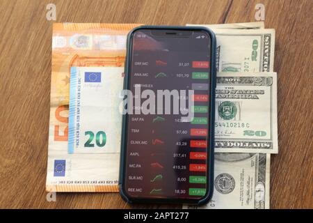 market quotation through the mobile, quick way to access your money Stock Photo