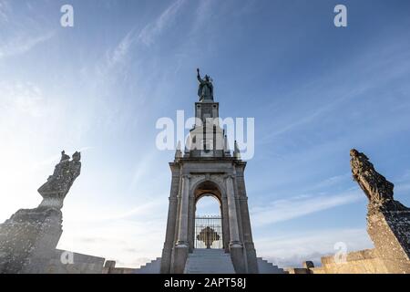 statue of Christ standing on a pedestal, The Balearic islands, Spain Palma de Mallorca, huge old statue on a hill, Stock Photo