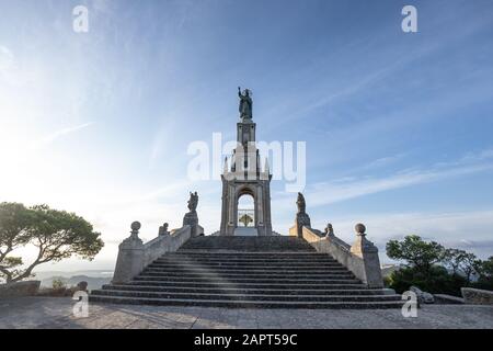 statue of Christ standing on a pedestal, The Balearic islands, Spain Palma de Mallorca, huge old statue on a hill, Stock Photo