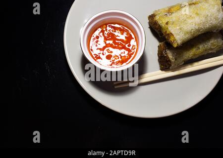 Closeup of vietnamese spring rolls in rice paper, Traditional vietnamese fried spring Rolls, Chinese food spring roll Stock Photo