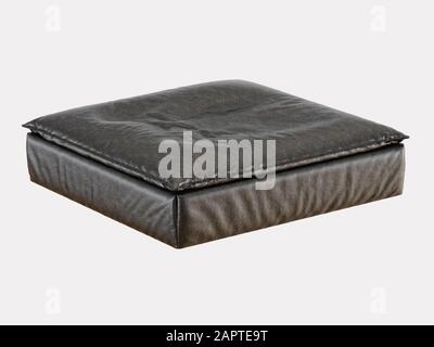 Black leather pouf on a white background 3d rendering Stock Photo