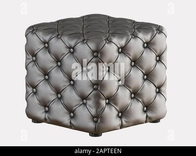 Black leather four-sided pouf on a white background 3d rendering Stock Photo